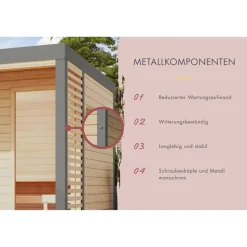 Saunahaus 'Aressa 3' anthrazit / graualuminium mit Anbaudach, Ofen 9 kW Bio externe Steuerung 537,5 x 231,5 x 276 cm