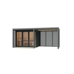 Saunahaus 'Aressa 3' anthrazit / graualuminium mit Anbaudach, Ofen 9 kW Bio externe Steuerung 537,5 x 231,5 x 276 cm