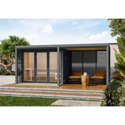 Saunahaus 'Aressa 3' anthrazit / graualuminium Ofen 9 kW Bio externe Steuerung 276 x 231,5 x 276 cm