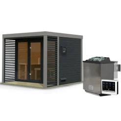 Saunahaus 'Aressa 3' anthrazit / graualuminium Ofen 9 kW Bio externe Steuerung 276 x 231,5 x 276 cm