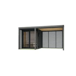 Saunahaus 'Aressa 1' anthrazit / graualuminium mit Anbaudach, Ofen 9 kW externe Steuerung 452 x 231,5 x 276 cm
