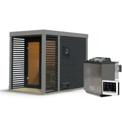 Saunahaus 'Aressa 1' anthrazit / graualuminium Ofen 9 kW Bio externe Steuerung 191 x 231,5 x 276 cm