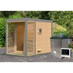 Saunahaus 'Aressa 1' naturbelassen / graualuminium Ofen 9 kW externe Steuerung 191 x 231,5 x 276 cm