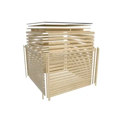 Saunahaus 'Aressa 3' naturbelassen / graualuminium mit Anbaudach, Ofen 9 kW externe Steuerung 537,5 x 231,5 x 276 cm