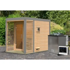 Saunahaus 'Aressa 1' naturbelassen / graualuminium Ofen 9 kW Bio externe Steuerung 191 x 231,5 x 276 cm