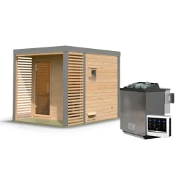 Saunahaus 'Aressa 2' naturbelassen / graualuminium Ofen 9 kW Bio externe Steuerung 231 x 231,5 x 276 cm