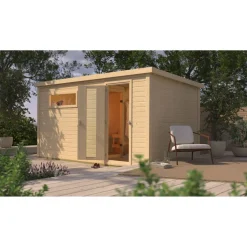 Saunahaus 'Bosco 6' naturbelassen 9 kW Bio-Ofen externe Steuerung 396 x 231 x 217 cm