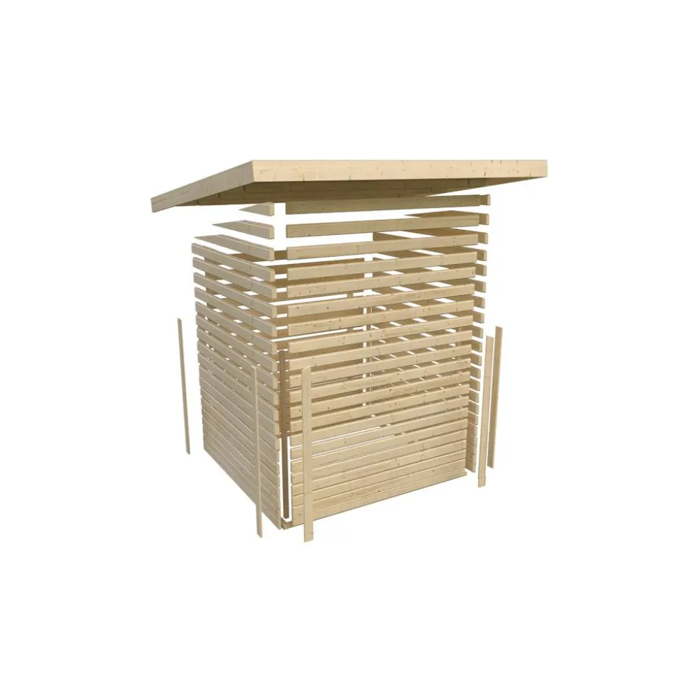 Saunahaus 'Bosco 6' terragrau 9 kW Bio-Ofen externe Steuerung 396 x 231 x 217 cm