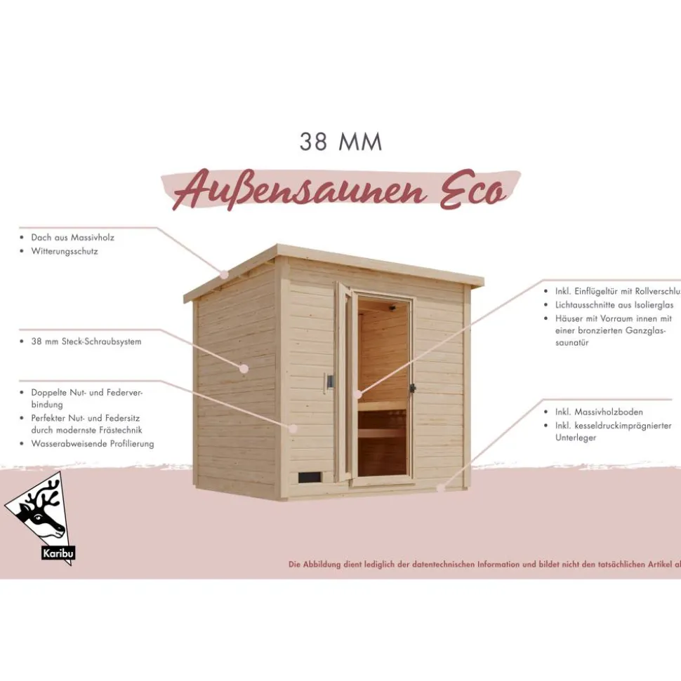 Saunahaus 'Bosco 6' terragrau 9 kW Bio-Ofen externe Steuerung 396 x 231 x 217 cm