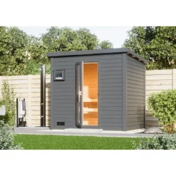 Saunahaus 'Bosco 3' terragrau 9 kW Ofen externe Steuerung 231 x 196 x 228 cm