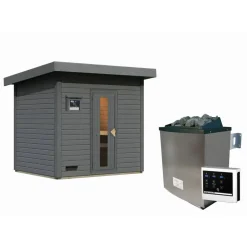 Saunahaus 'Bosco 3' terragrau 9 kW Ofen externe Steuerung 231 x 196 x 228 cm