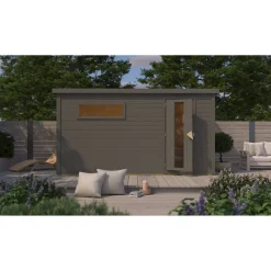 Saunahaus 'Bosco 6' terragrau 9 kW Ofen externe Steuerung 396 x 231 x 217 cm