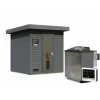 Saunahaus 'Bosco 2' terragrau 9 kW Bio-Ofen externe Steuerung 196 x 196 x 228 cm