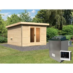 Saunahaus 'Francisco 1' A naturbelassen 9 kW Ofen externe Steuerung 309 x 309 x 229 cm