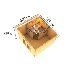 Saunahaus 'Francisco 1' A naturbelassen 9 kW Bio-Ofen externe Steuerung 309 x 309 x 229 cm