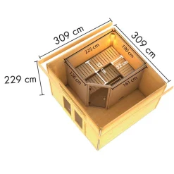 Saunahaus 'Francisco 1' B naturbelassen 9 kW Bio-Ofen externe Steuerung 309 x 309 x 229 cm