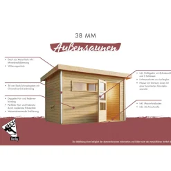 Saunahaus 'Francisco 5' B terragrau 9 kW Ofen externe Steuerung 509 x 369 x 253 cm