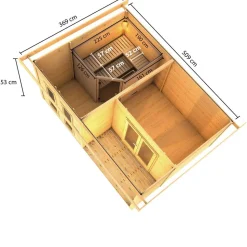 Saunahaus 'Francisco 5' B terragrau 9 kW Ofen externe Steuerung 509 x 369 x 253 cm