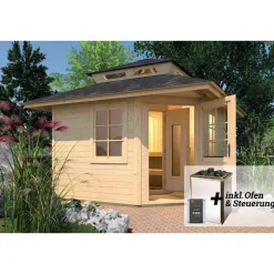 Saunahaus 'Kurikka' mit Sauna Varberg 3 und 7,5 kW OS-Ofenset, Steuerung 298 x 298 x 315 cm