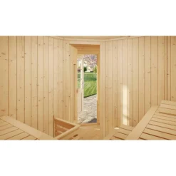 Saunahaus 'Kurikka' natur mit Sauna Varberg 3 ohne Ofen Holztür, Fenster 298 x 298 x 315 cm