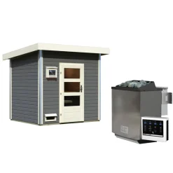 Saunahaus 'Norge' terragrau 9 kW Bio-Ofen, Steuerung Easy 231 x 196 x 238 cm