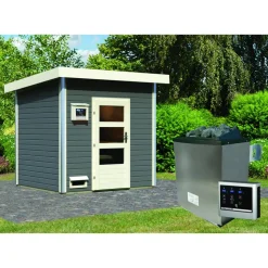Saunahaus 'Norge' terragrau 9 kW Ofen, Steuerung Easy 231 x 196 x 238 cm