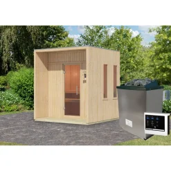 Saunahaus 'Orcadia' naturbelassen Ofen 9 kW externe Steuerung 219,5 x 244 x 216,5 cm