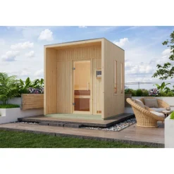 Saunahaus 'Orcadia' naturbelassen Ofen 9 kW externe Steuerung 219,5 x 244 x 216,5 cm