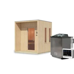 Saunahaus 'Orcadia' naturbelassen Ofen 9 kW Bio externe Steuerung 219,5 x 244 x 216,5 cm