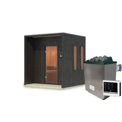 Saunahaus 'Orcadia' schwarz Ofen 9 kW externe Steuerung 219,5 x 244 x 216,5 cm