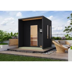 Saunahaus 'Orcadia' schwarz Ofen 9 kW Bio externe Steuerung 219,5 x 244 x 216,5 cm