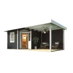 Saunahaus 'Salo 2' anthrazit mit Sauna Varberg 3 und 7,5 kW BioS-Ofenset, Steuerung 601 x 298 x 237 cm