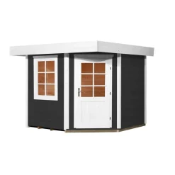 Saunahaus 'Salo 1' anthrazit mit Sauna Varberg 3 und 7,5 kW OS-Ofenset, digitaler Steuerung 298 x 298 x 237 cm