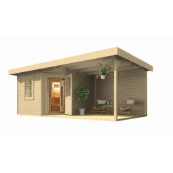 Saunahaus 'Salo 2' natur mit Sauna Varberg 3 und 7,5 kW OS-Ofenset, Steuerung 601 x 298 x 237 cm