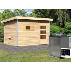 Saunahaus 'Skrollan 2' natur 9 kW Bio-Ofen, Steuerung Easy, Vorraum 336 x 231 x 227 cm
