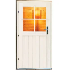 Saunahaus 'Skrollan 3' terragrau mit klassischer Tür 9 kW Ofen externe Steuerung 396 x 231 x 227 cm
