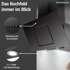 Schräghaube 'CH22010/90SBZ' Metall/Glas schwarz 90 cm