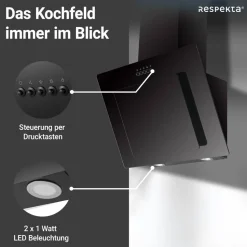 Schräghaube 'CH21060SBZ' Metall/Glas schwarz 60 cm