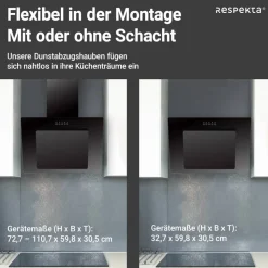 Schräghaube 'CH21060SBZ' Metall/Glas schwarz 60 cm