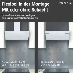 Schräghaube 'CH58090WA+' Metall/Glas weiß 90 cm