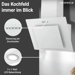 Schräghaube 'CH21060WBZ' Metall/Glas weiß 60 cm