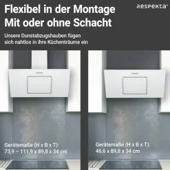 Schräghaube 'CH22010/90WBZ' Metall/Glas weiß 90 cm