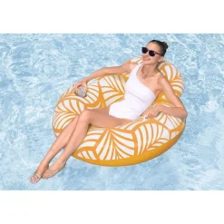 Schwimmring mit Textiloberfläche weiß/gelb Ø 104 x 48 cm