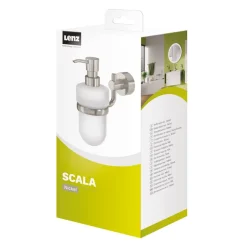 Seifenspender 'Scala' wandhängend rund nickelfarben/weiß