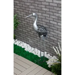 Solar-Dekoleuchte Kranich silbern 33 x 73 cm