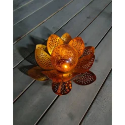 Solar-Dekoleuchte Lotusblüte bronze/gold Ø 24 x 11,5 cm