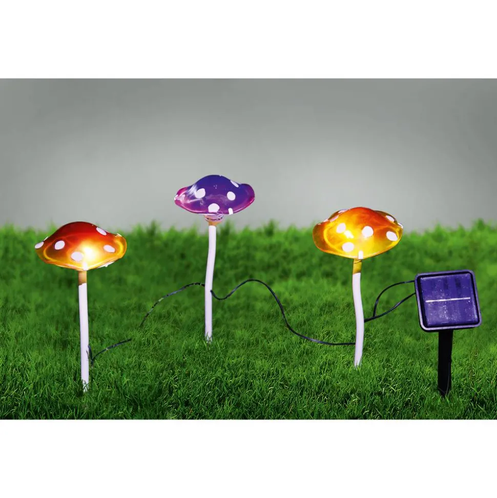 Solar-Dekoleuchte Pilze bunt 3 Stück