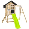 Spielhaus 'Holli 2' naturfarben/schwarz mit Rutsche und Schaukel 352 x 280 x 224 cm