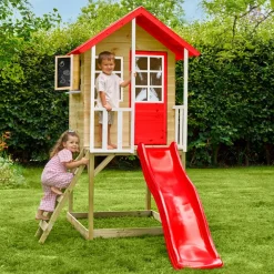 Spielhaus 'Lolla 1' naturfarben/rot mit Rutsche 270 x 148 x 224 cm