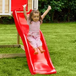 Spielhaus 'Lolla 3' naturfarben/rot mit Rutsche und Doppelschaukel 352 x 370 x 224 cm